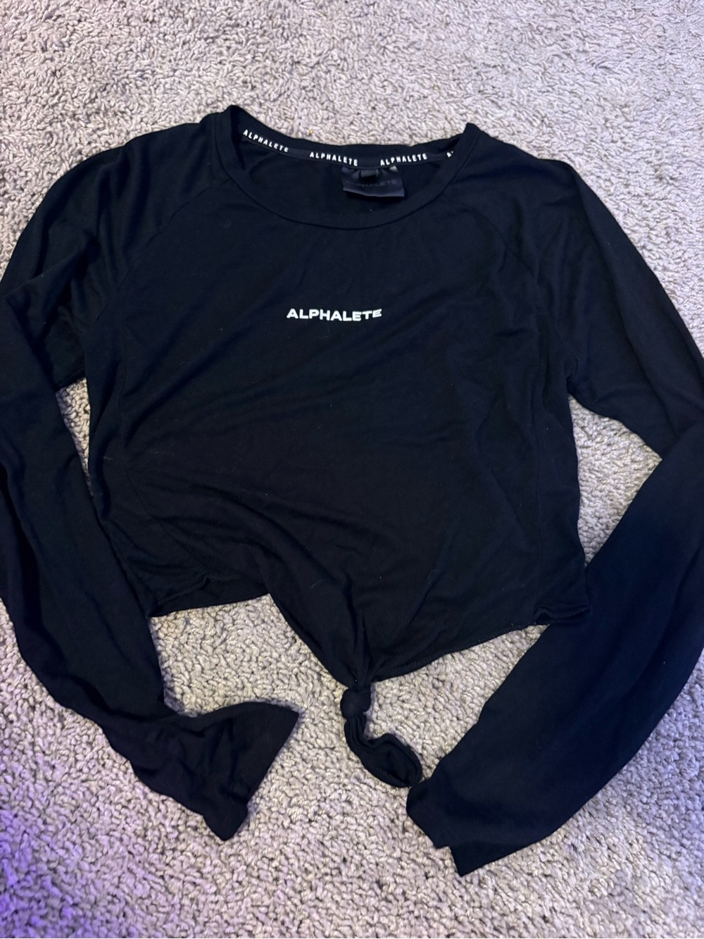 Alphalete Black Long Sleeve Tie-Front Crop Top